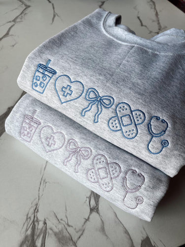 Embroidered Nurse Sweatshirt, Nurse Coquette Sweatshirt, Nursing Student Sweatshirt, Embroidered Nursing Bow Sweatshirt, CNA Sweatshirt